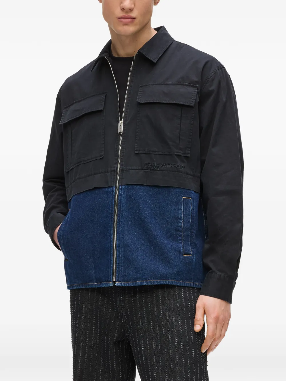 Karl Lagerfeld Jeans Shirtjack met rits en gemixt vlak Zwart