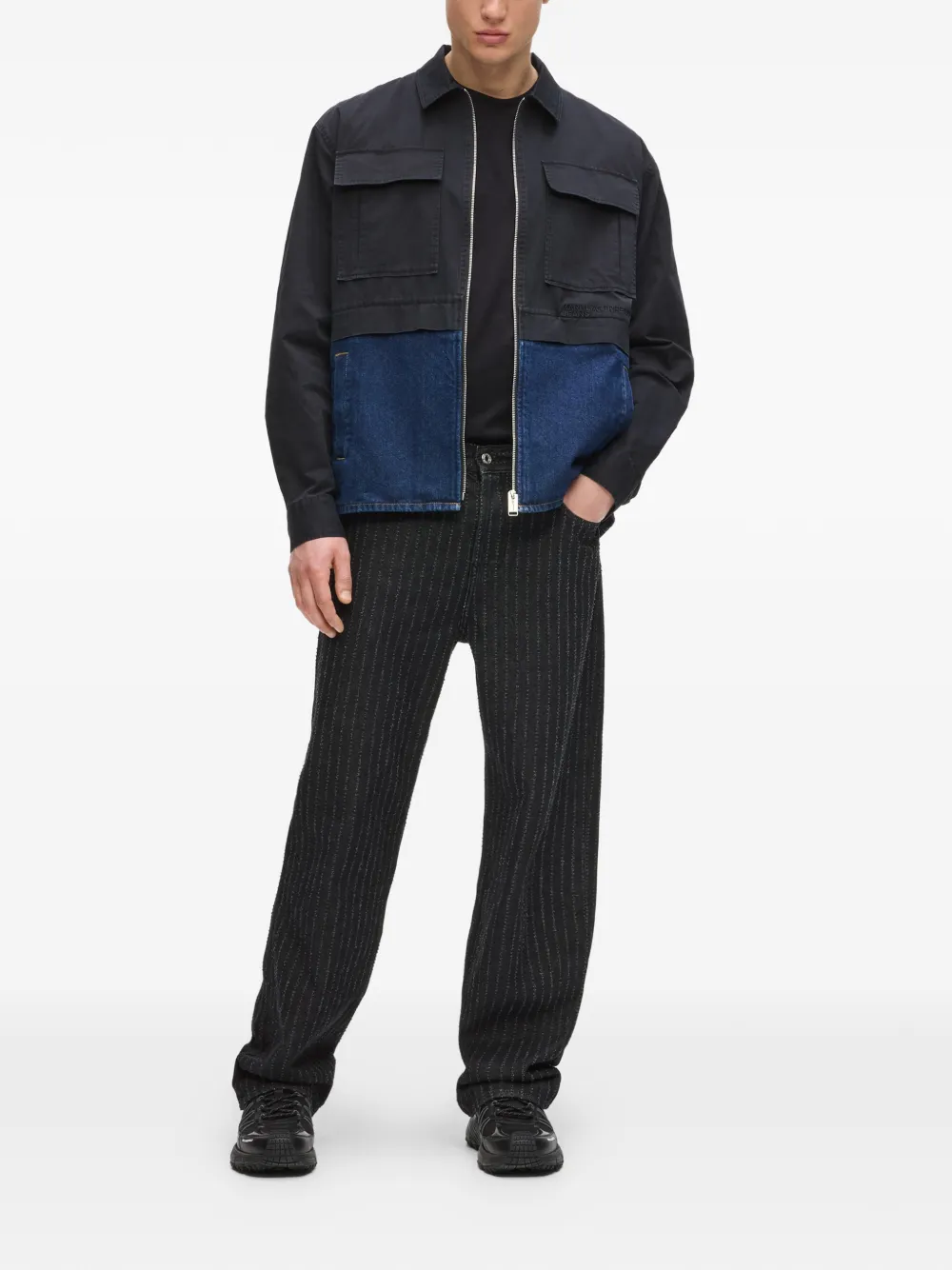 Karl Lagerfeld Jeans Shirtjack met rits en gemixt vlak Zwart