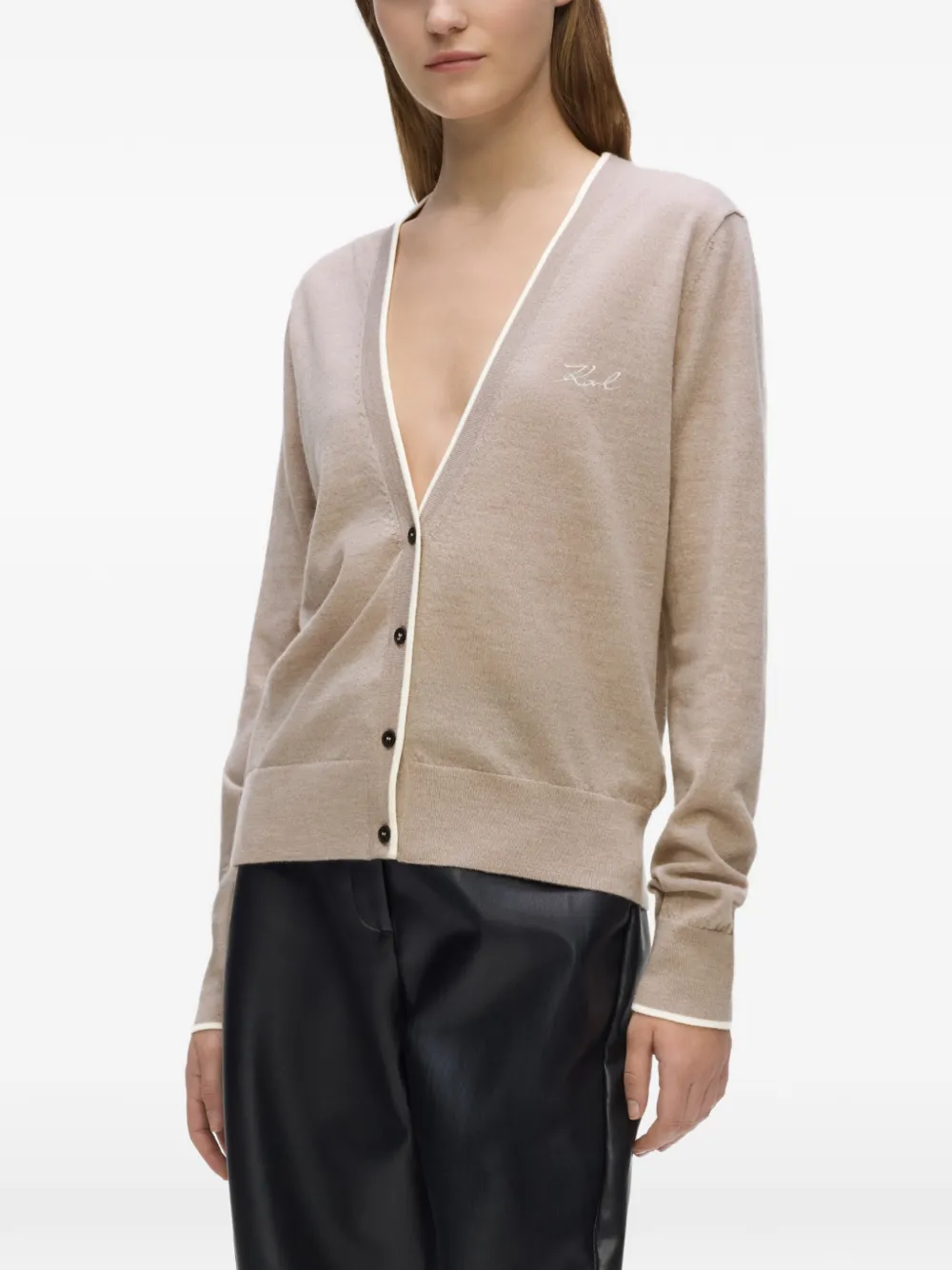 Karl Lagerfeld Vest van merinowol met geborduurd logo Beige