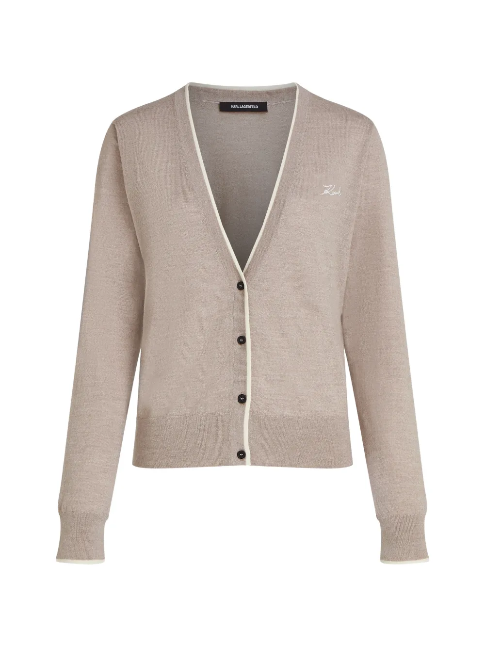 Karl Lagerfeld logo-embroidered merino-wool cardigan - Toni neutri