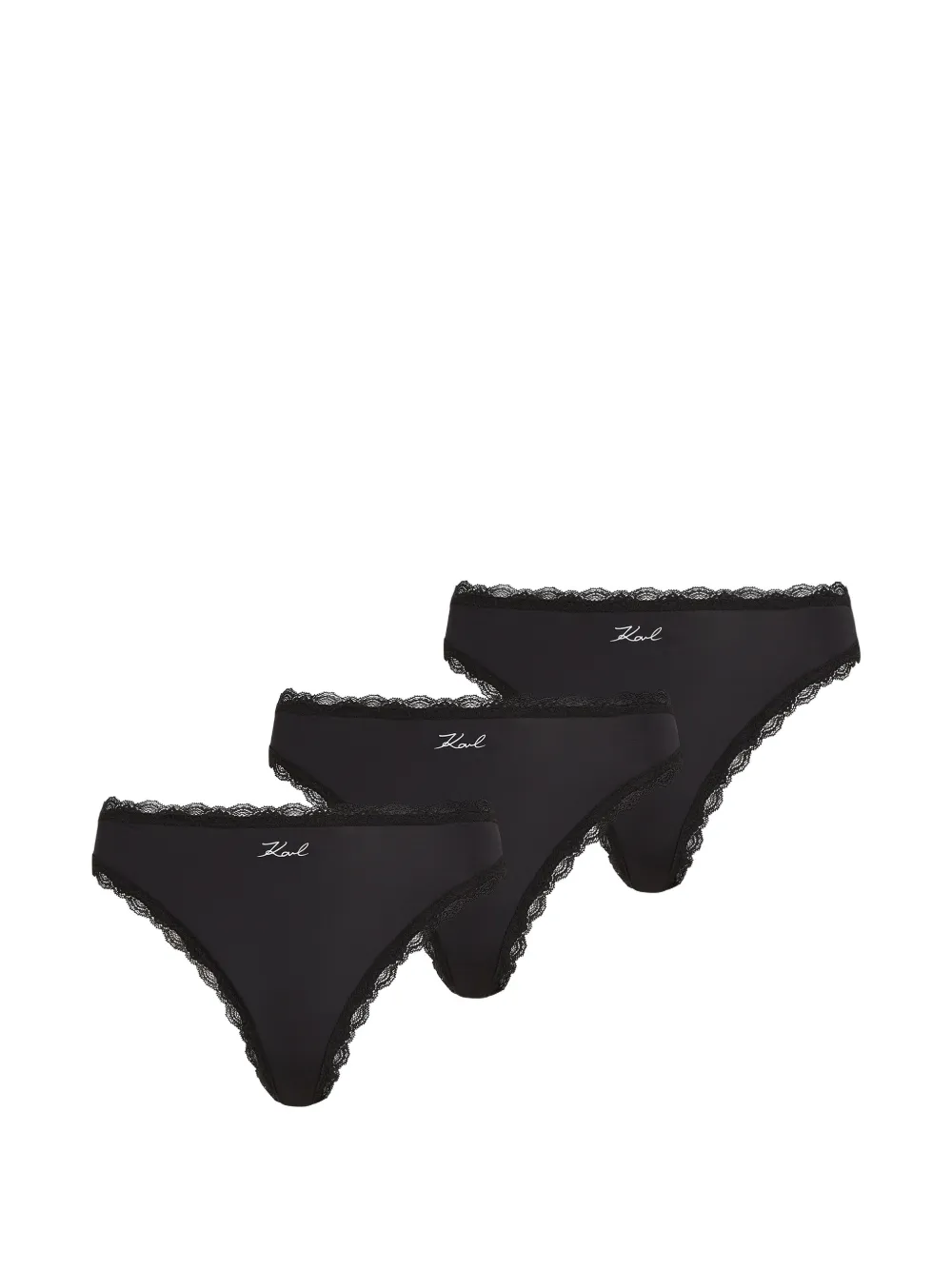 Karl Lagerfeld Signature Tangas mit Spitzenbesatz (3er-Set) - Schwarz