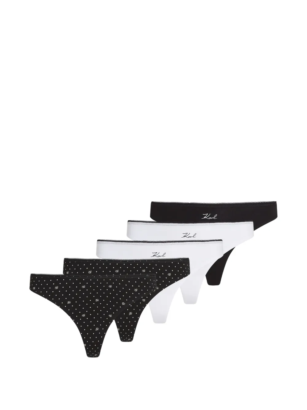 Karl Lagerfeld polka-dot logo-print cotton thongs (set of five) - Nero