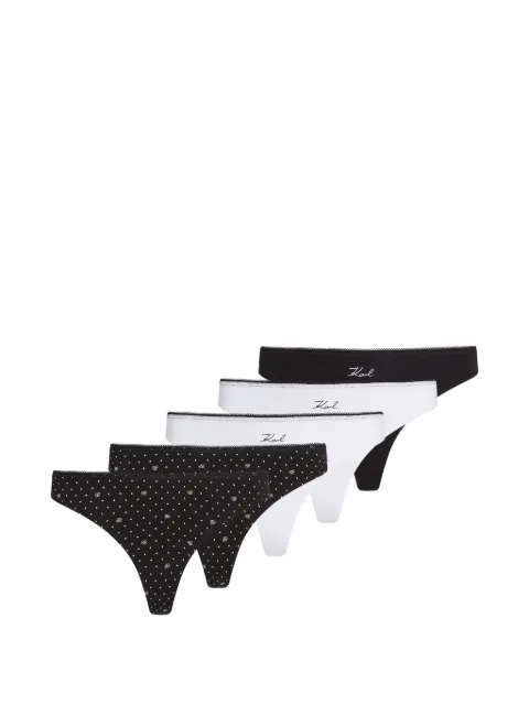 Karl Lagerfeld polka-dot logo-print cotton thongs (set of five)