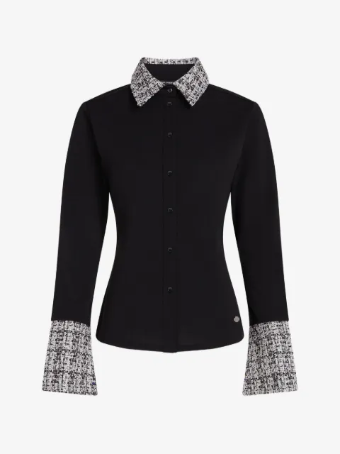 Karl Lagerfeld bouclé-trim long-sleeve polo shirt