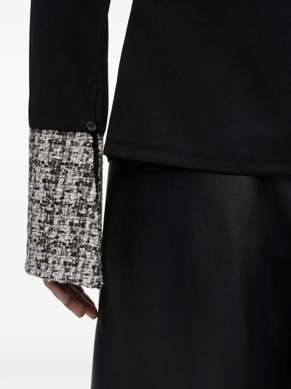 Karl Lagerfeld Poloshirt met lange mouwen en bouclé afwerking Zwart