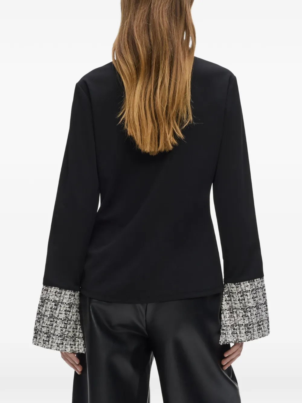 Karl Lagerfeld Poloshirt met lange mouwen en bouclé afwerking Zwart