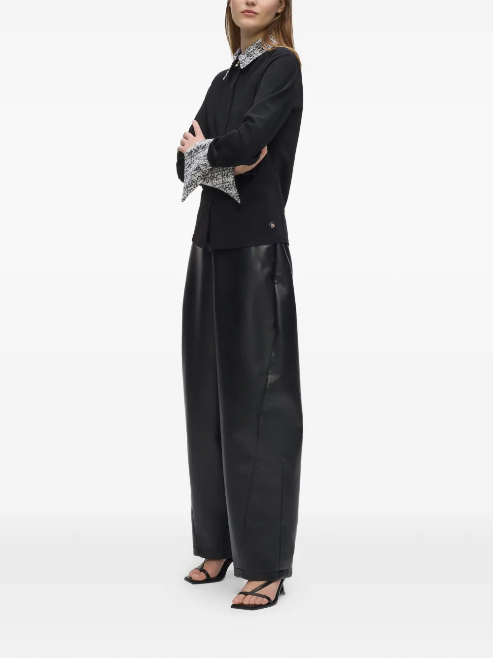 Karl Lagerfeld Poloshirt met lange mouwen en bouclé afwerking Zwart