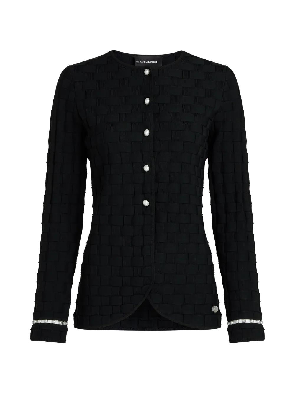 Karl Lagerfeld pearl-embellished basket-weave cardigan - Schwarz