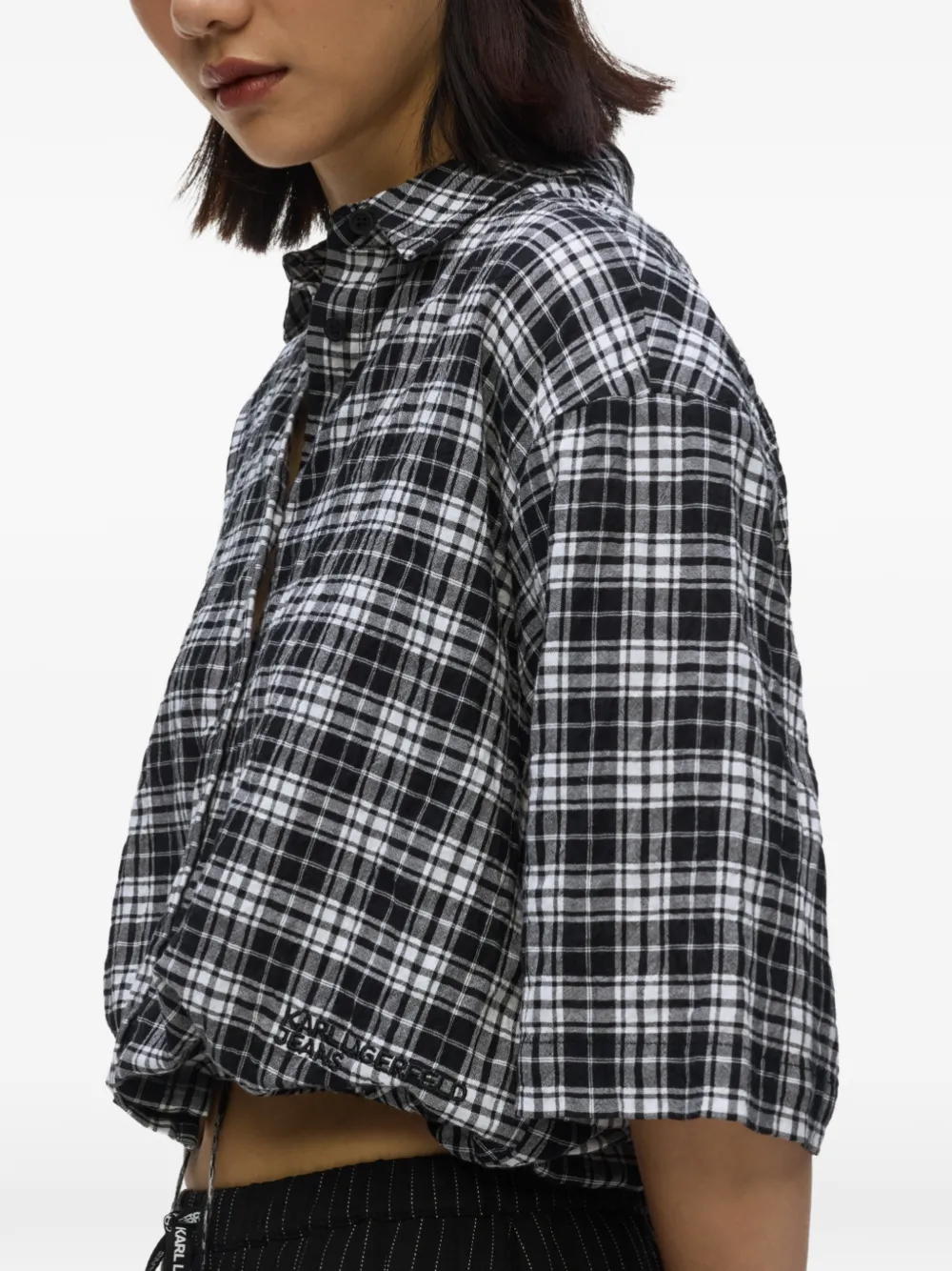Karl Lagerfeld Jeans Geruite blouse met trekkoord Zwart