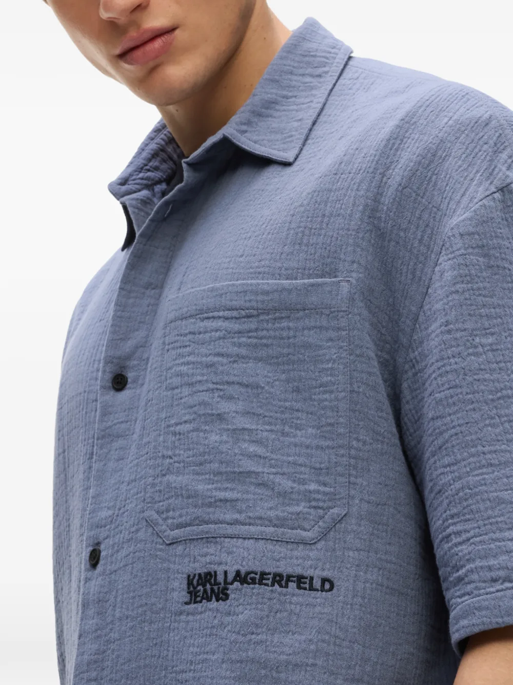 Karl Lagerfeld Jeans Overhemd met gekreukte textuur en korte mouwen Blauw