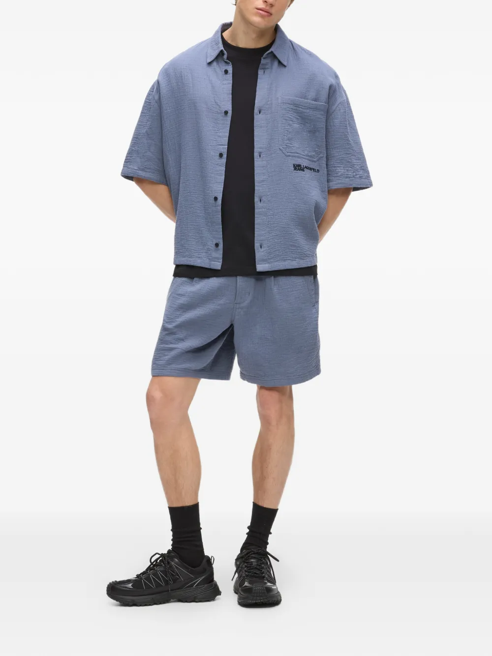 Karl Lagerfeld Jeans Overhemd met gekreukte textuur en korte mouwen Blauw