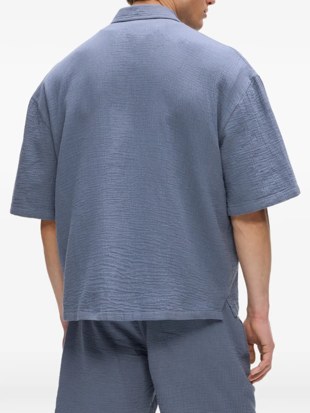 Karl Lagerfeld Jeans Overhemd met gekreukte textuur en korte mouwen Blauw