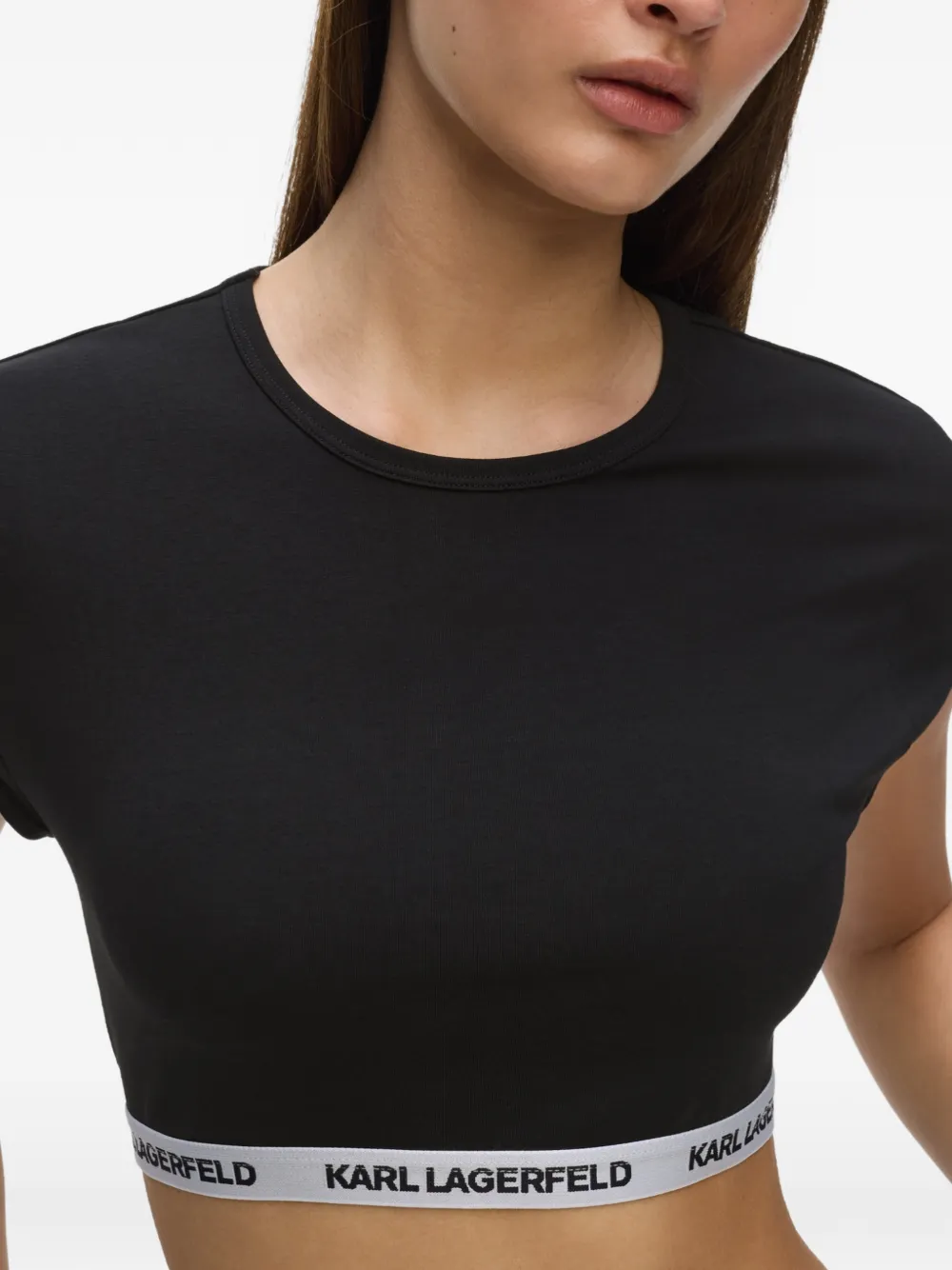 Karl Lagerfeld Essential cropped katoenen top met logoband Zwart