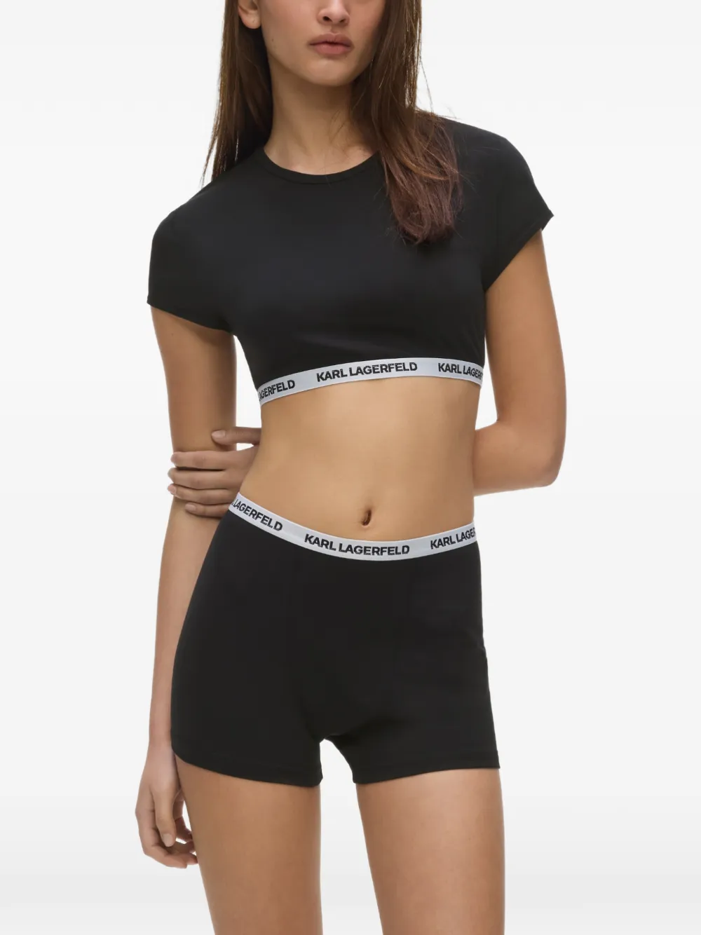 Karl Lagerfeld Essential cropped katoenen top met logoband Zwart