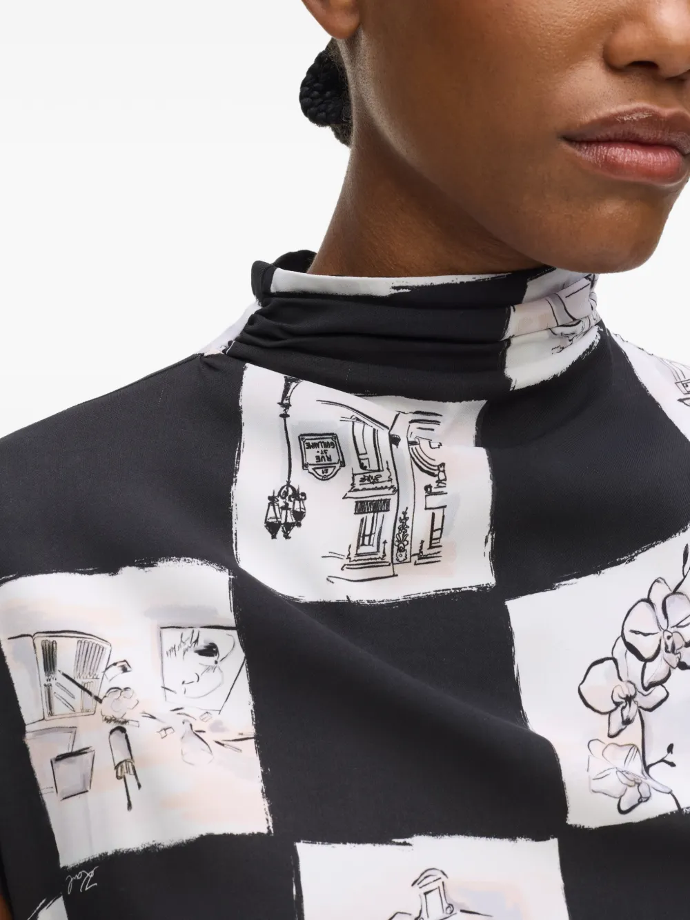 Karl Lagerfeld Gesmockte midi-jurk met schaakbord print Zwart