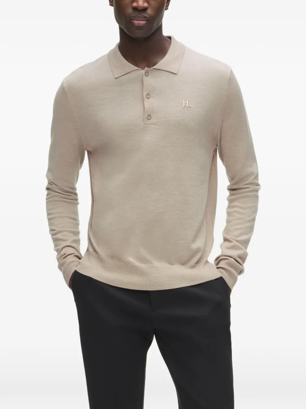 Karl Lagerfeld Poloshirt met lange mouwen Beige