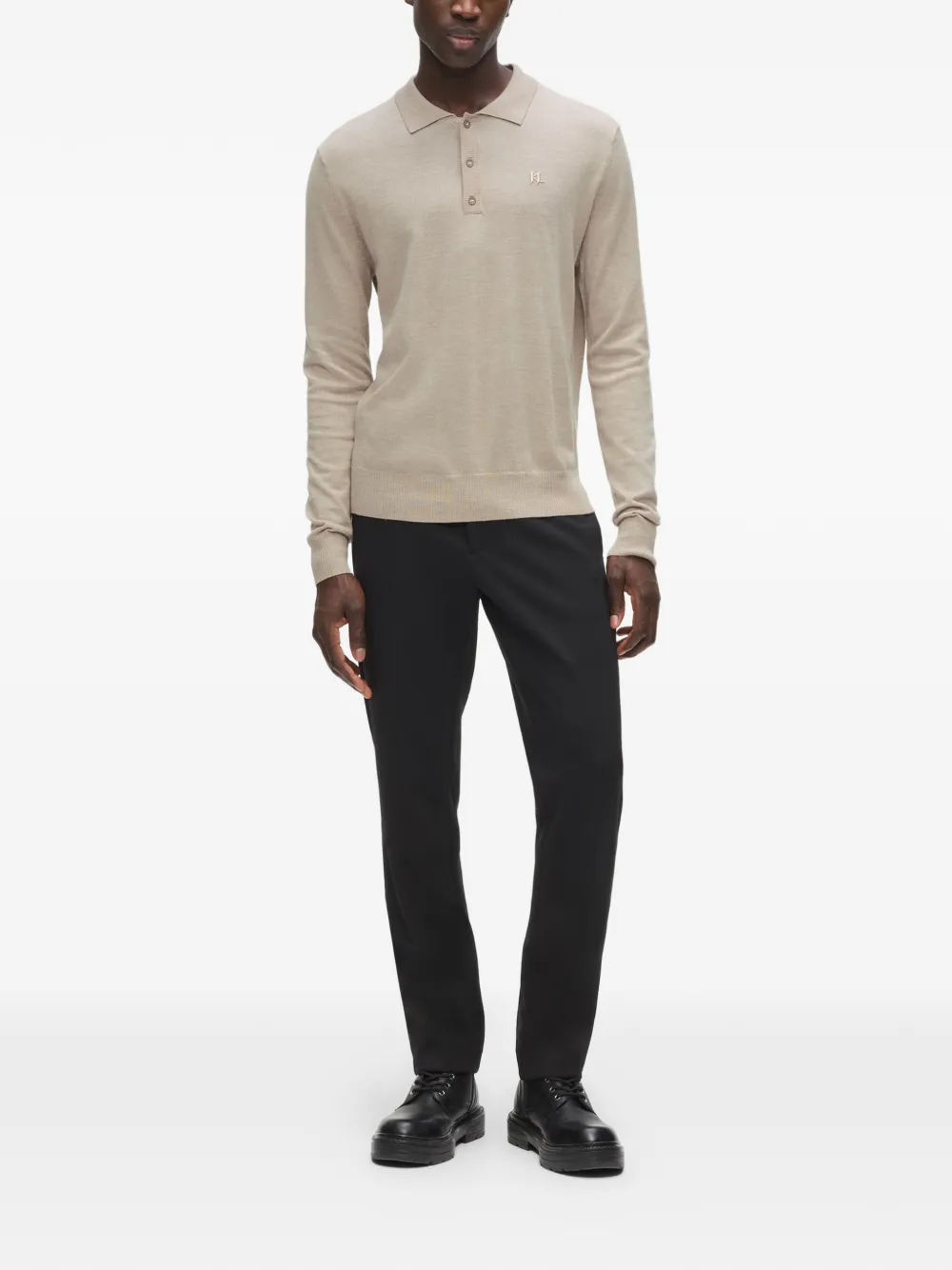 Karl Lagerfeld Poloshirt met lange mouwen Beige