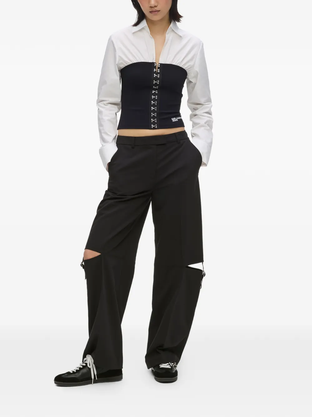 Karl Lagerfeld Jeans Broek met gespsluiting en uitgesneden details Zwart