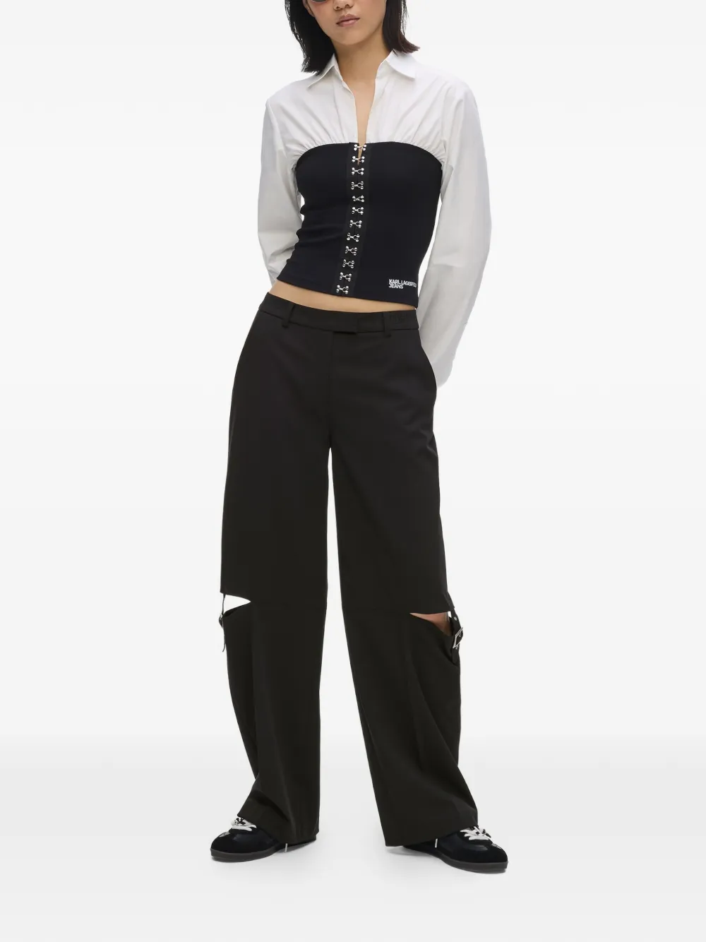 Karl Lagerfeld Jeans Broek met gespsluiting en uitgesneden details Zwart
