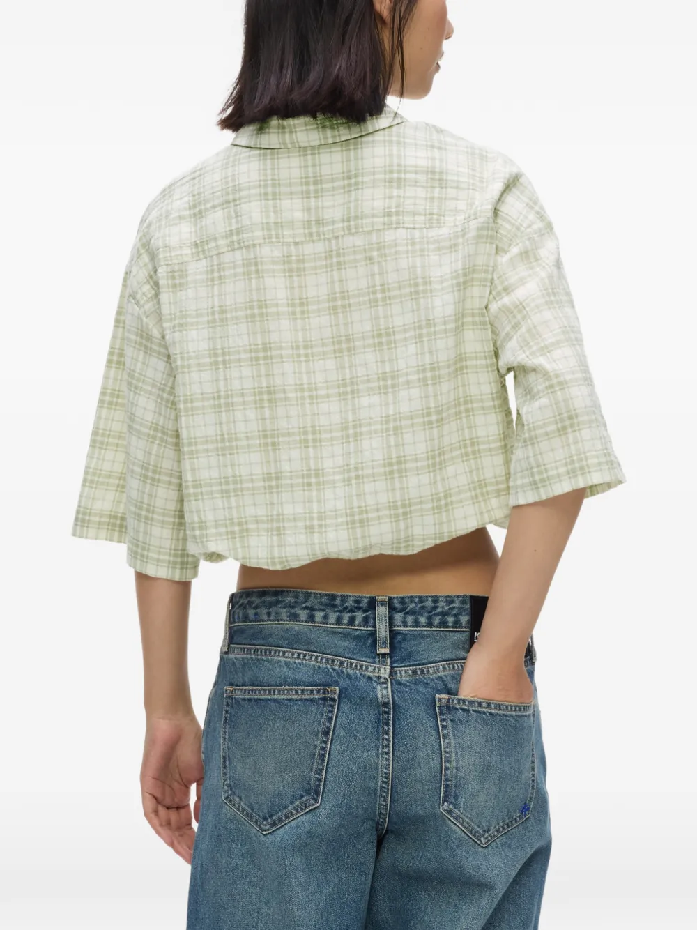 Karl Lagerfeld Jeans Geruit cropped blouse met trekkoord Wit