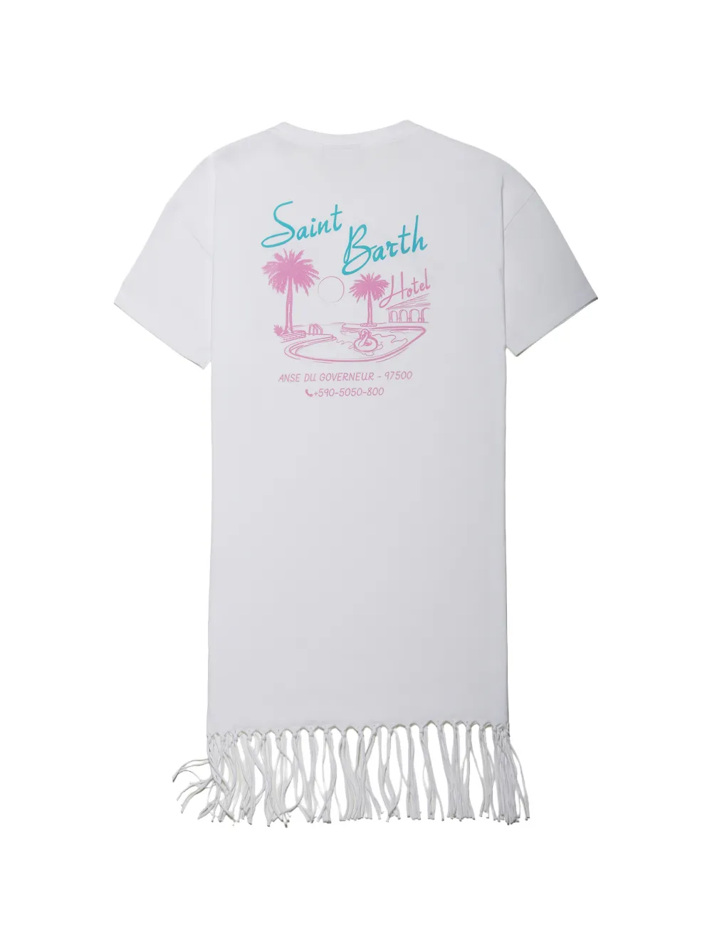 MC2 Saint Barth Mini-jurk met logoprint en franje Wit
