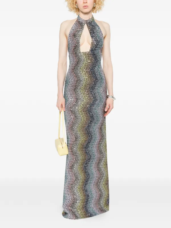 missoni cut out-detail sequinned dress MISSONI One-shoulder cutout printed mesh maxi dress