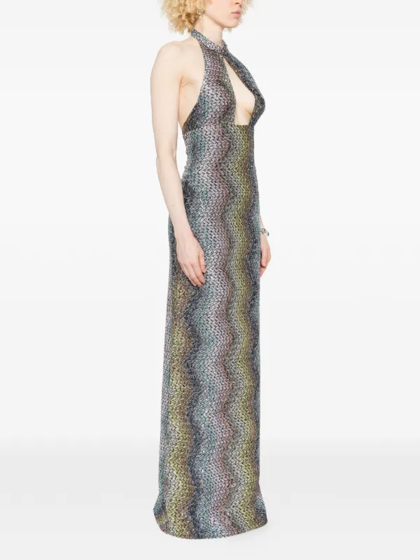 missoni cut out dress MISSONI One-shoulder cutout printed mesh maxi dress