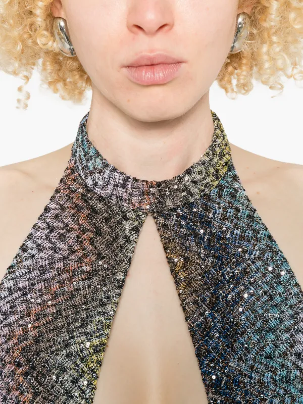 missoni cut out-detail sequinned dress Missoni sequin-embellished Halterneck Mini Dress | Silver