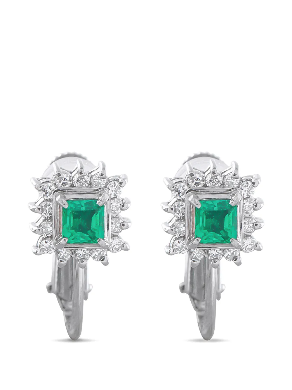 Pre-owned Lb Exclusive Engraved Emerald Earrings In Silver