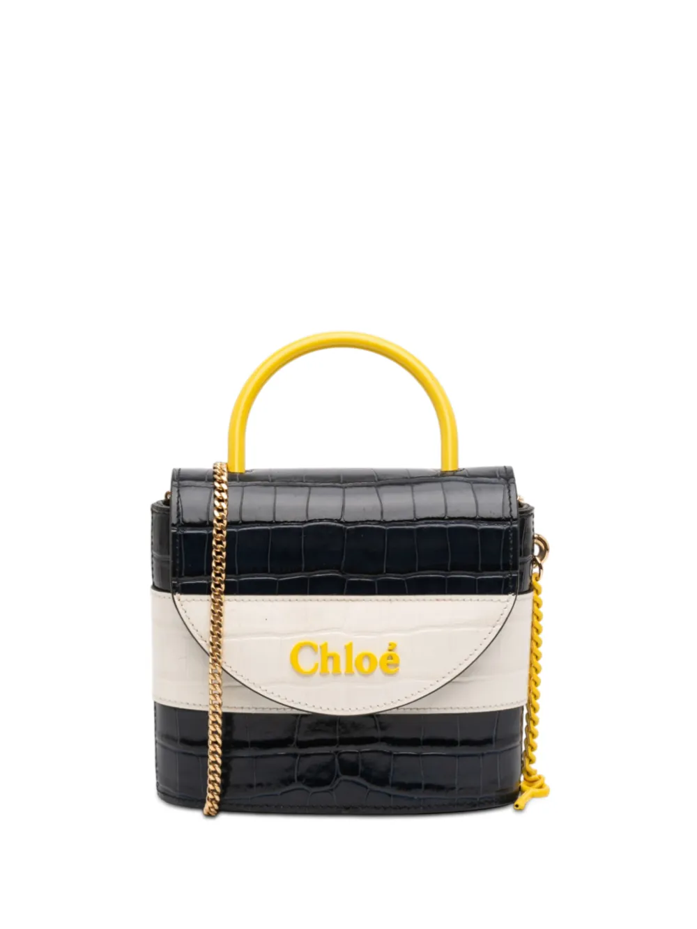 Chloé Pre-Owned 2019 Tricolor Croc Embossed Leather Aby Lock satchel - Blu