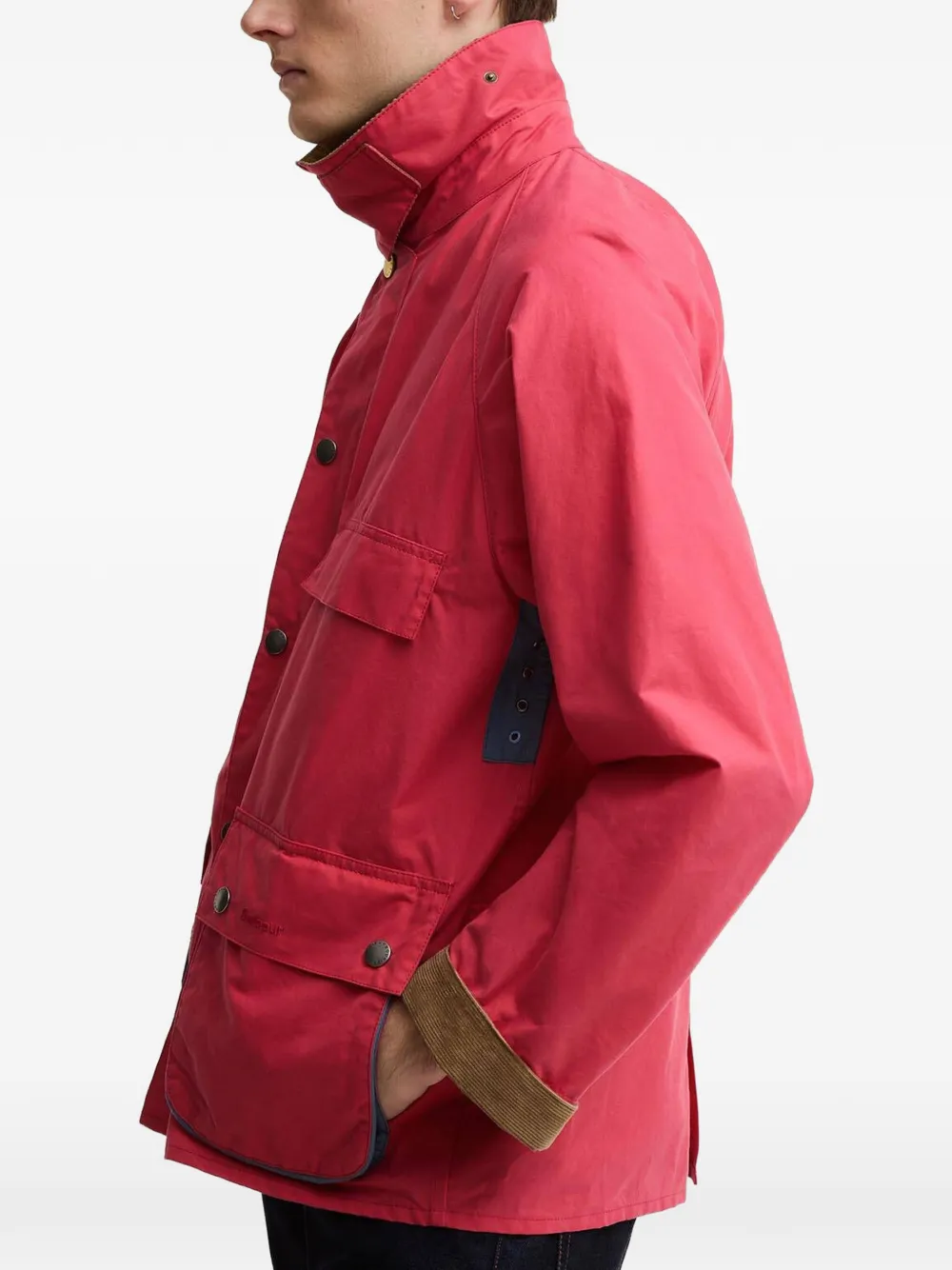 Barbour x Paul Smith jack met contrasterende kraag Rood