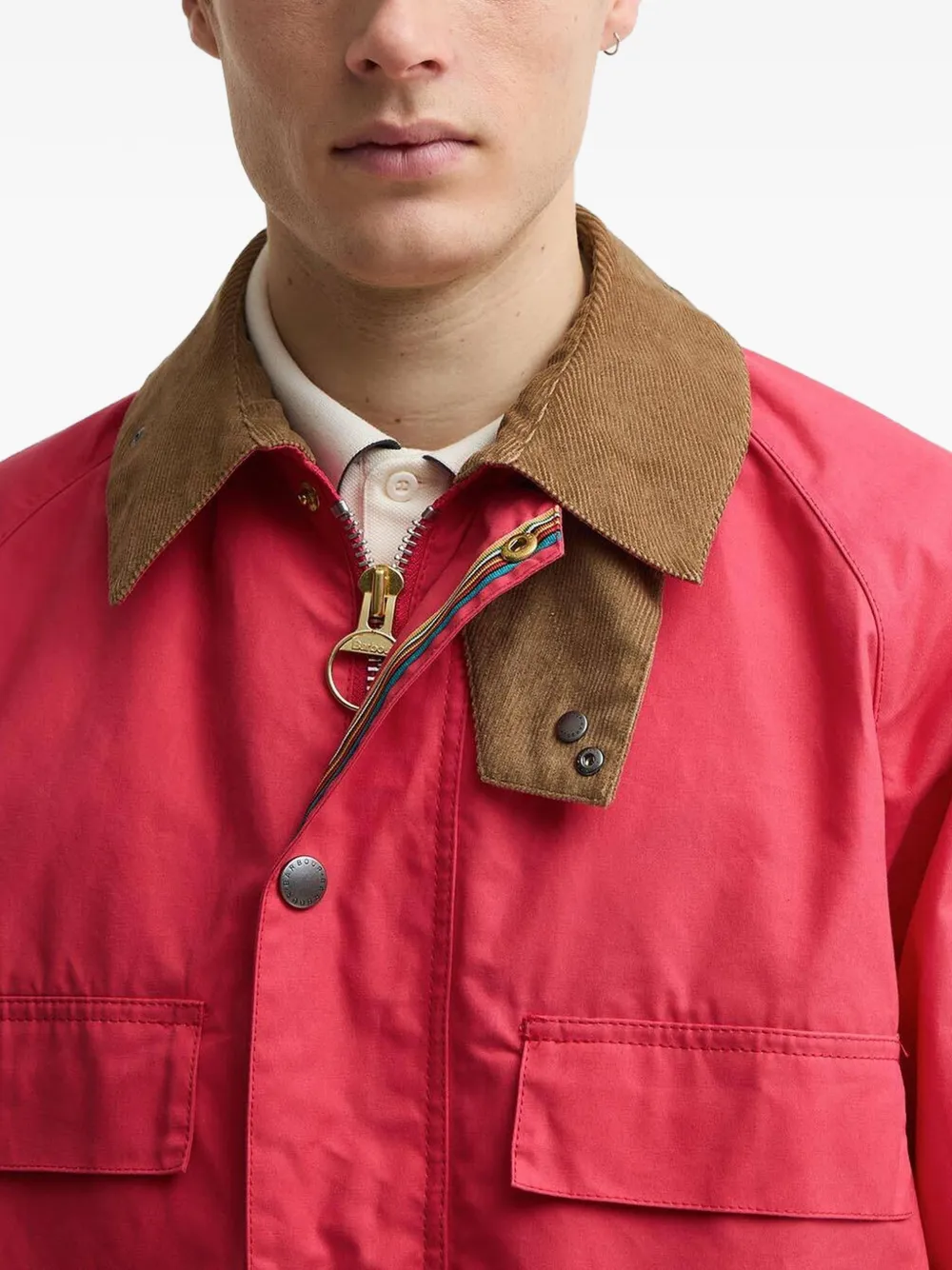 Barbour x Paul Smith jack met contrasterende kraag Rood