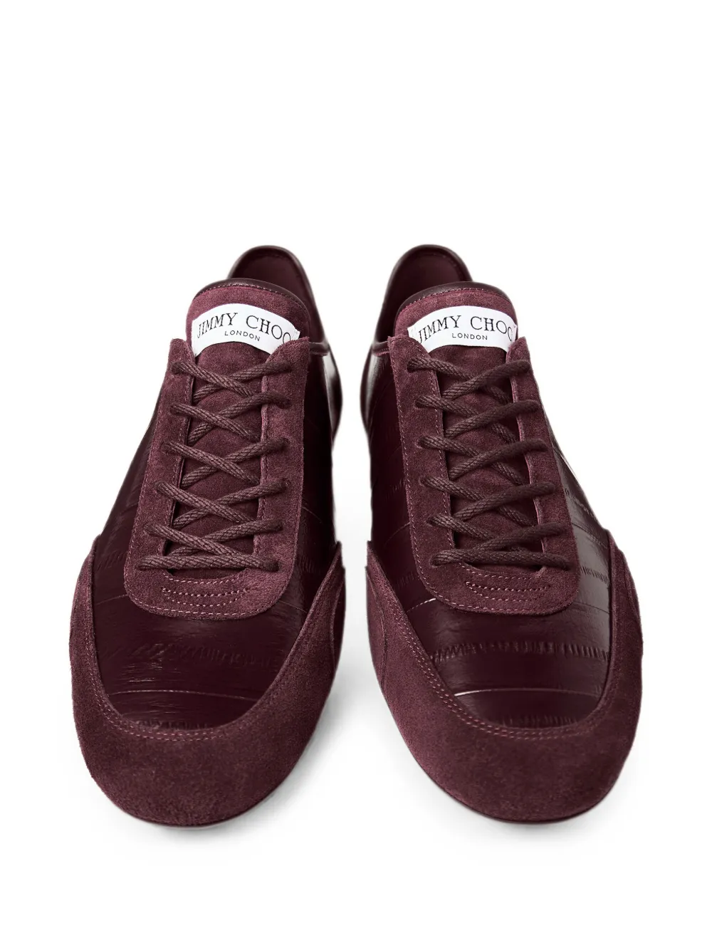 Jimmy Choo Sunny M deep merlot leather-mix and eel-printed-leather low-top trainers Rood