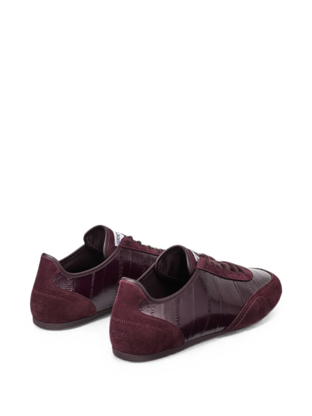 Jimmy Choo Sunny M deep merlot leather-mix and eel-printed-leather low-top trainers Rood