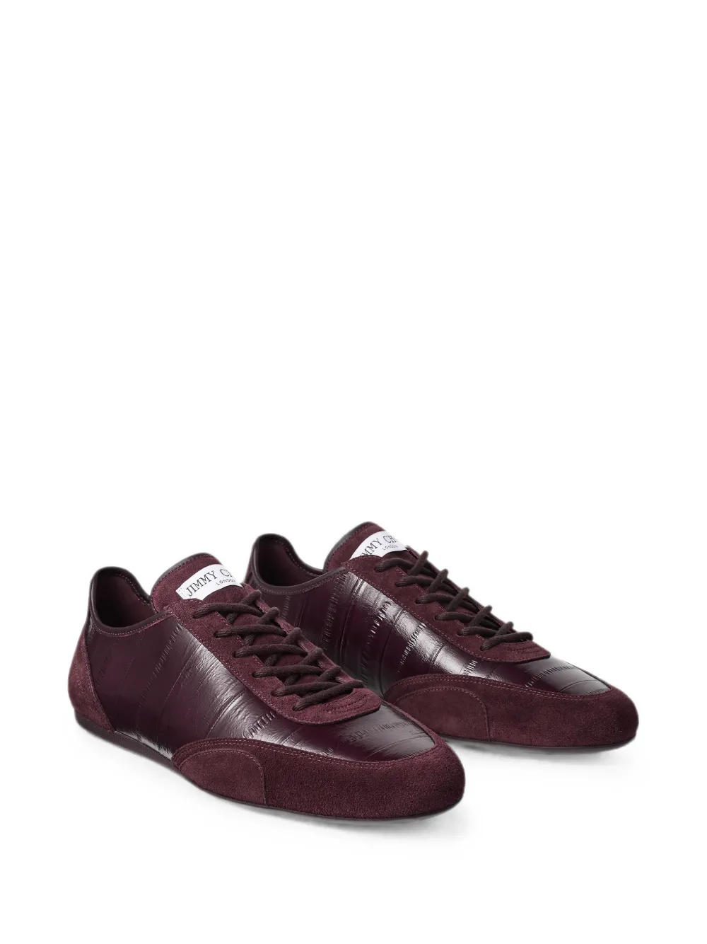Jimmy Choo Sunny M deep merlot leather-mix and eel-printed-leather low-top trainers Rood