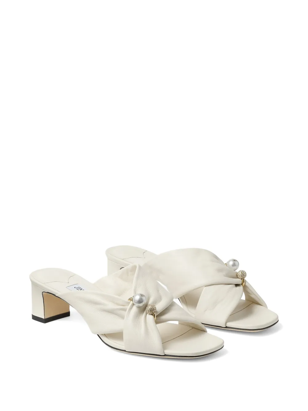 Jimmy Choo Rafi 45 pearl-embellished leather mules Wit