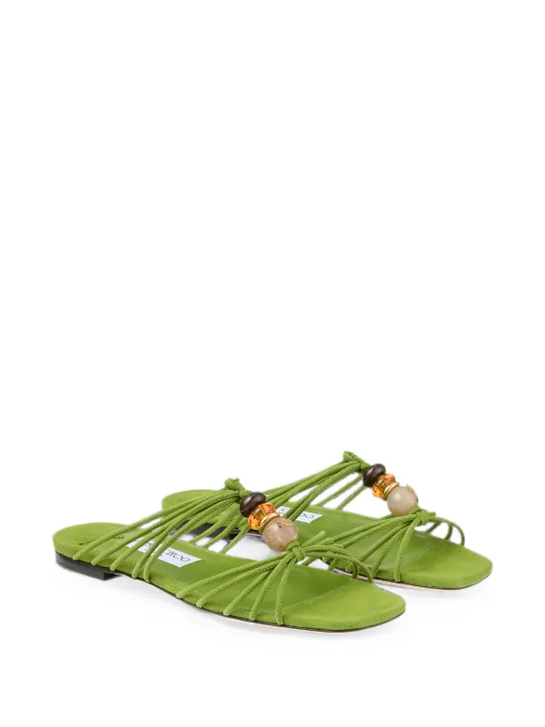 Jimmy Choo Lova Mule Flat Clover Mix Suede Flats With Beads