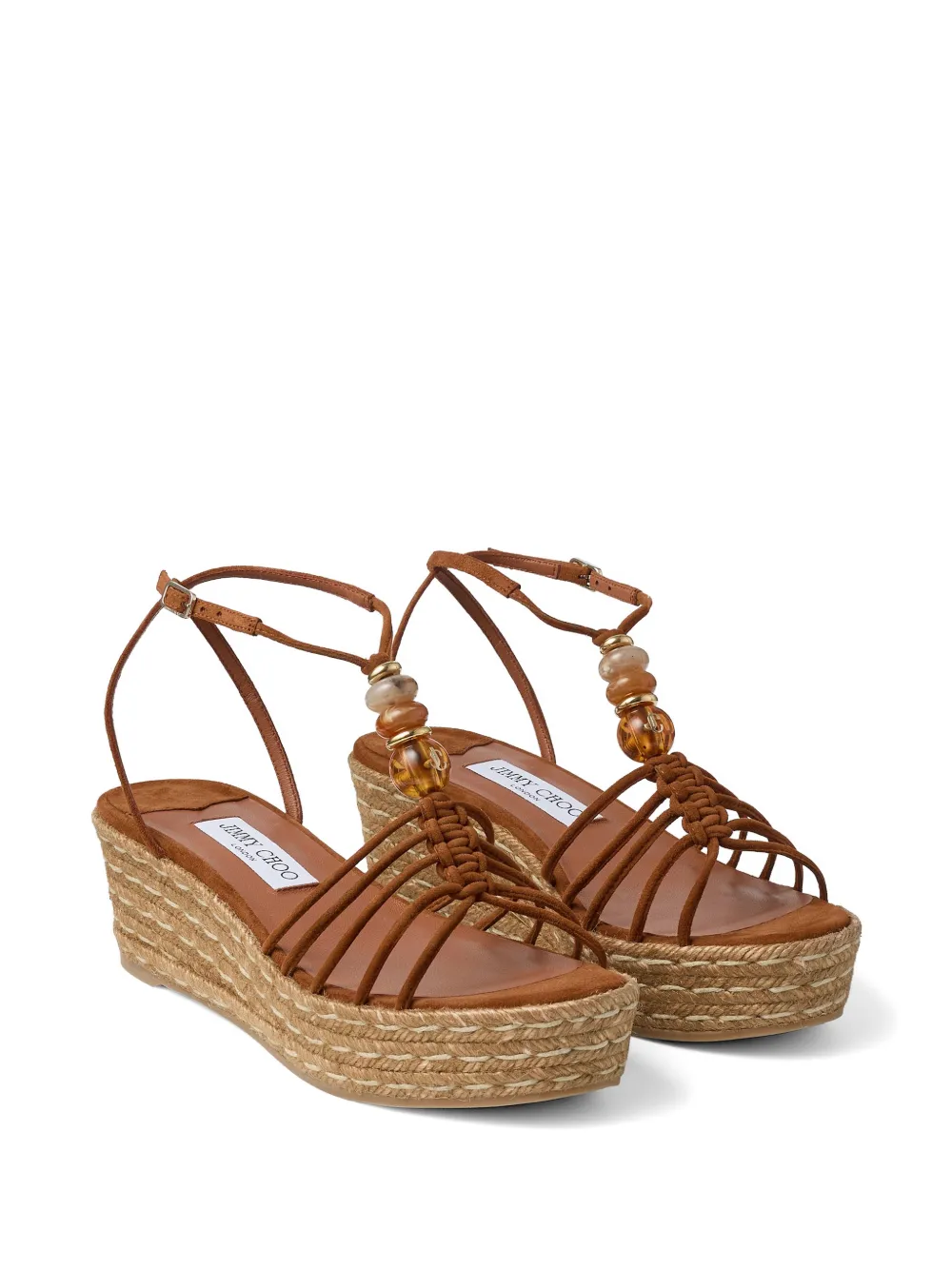 Jimmy Choo 55mm Lemi bead-embellished wedge sandals Bruin
