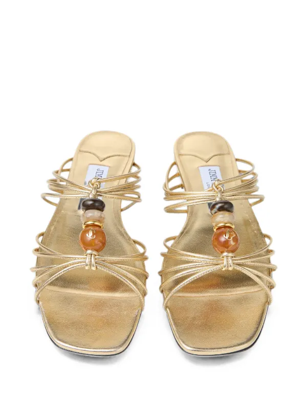 美品✨JIMMY CHOO ゴールド ストラップ サンダル 37.5 Jimmy Choo Lova ビーズトリム サンダル | ゴールドトーン | FARFETCH JP