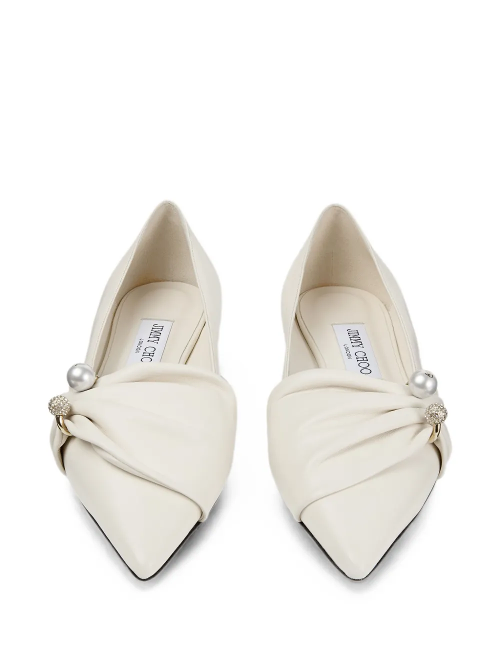 Jimmy Choo Rafi ballerina's verfraaid met parels Beige