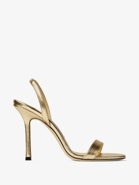 Jimmy Choo Jenn 100 gold-tone metallic nappa leather sandals