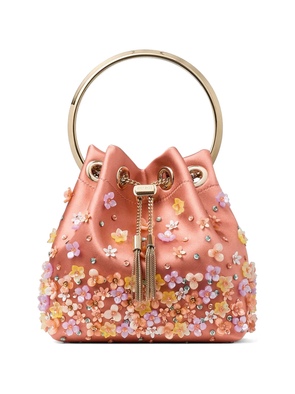 Jimmy Choo Bon Bon floral-embellished bucket bag - Rosa