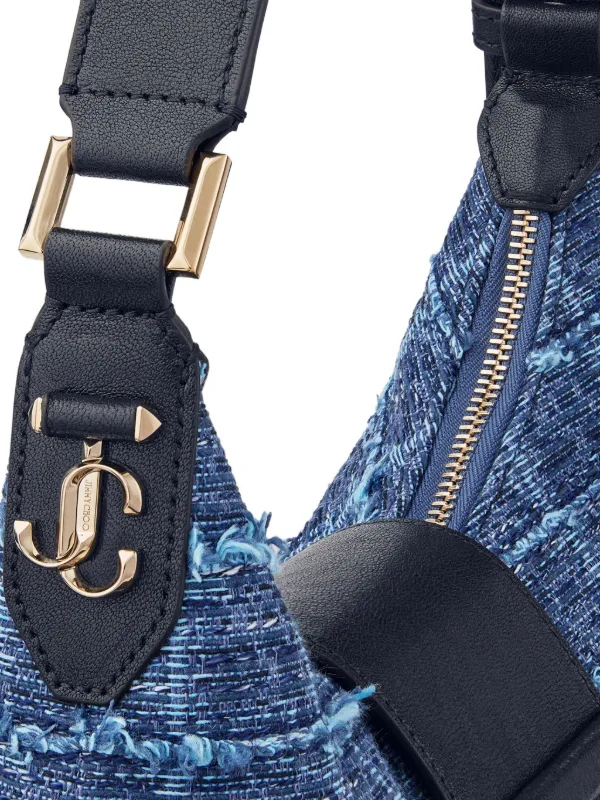 Jimmy Choo Bar Small Marine Crosshatch Denim Fabric Shoulder Bag
