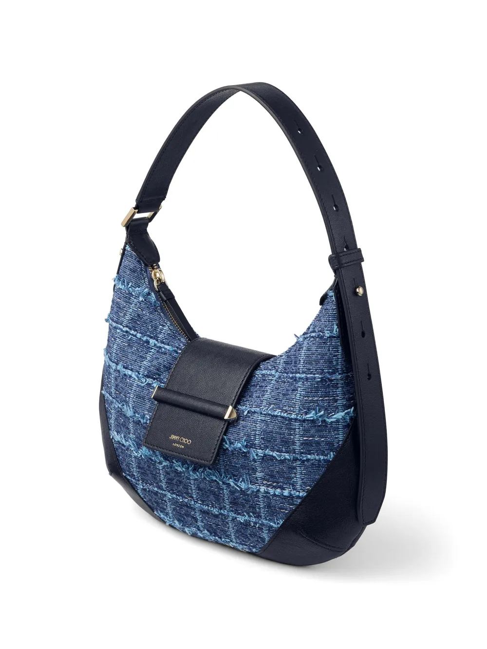 Jimmy Choo Bar kleine denim schoudertas met leren afwerking Blauw