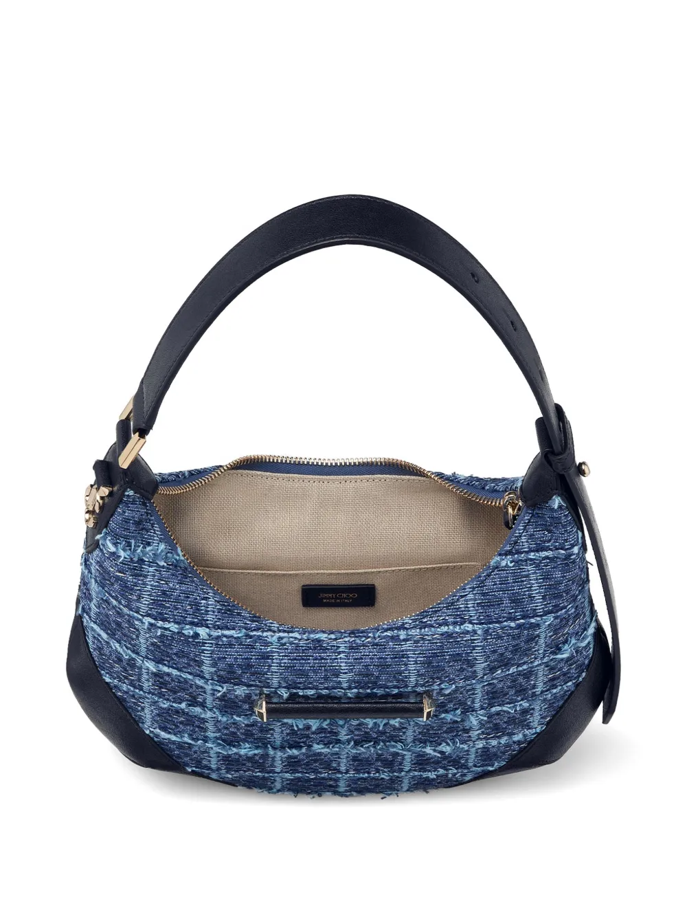 Jimmy Choo Bar kleine denim schoudertas met leren afwerking Blauw