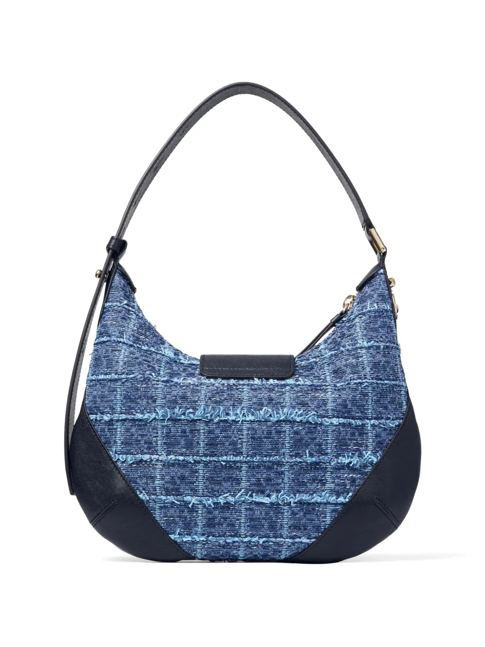 Jimmy Choo Bar kleine denim schoudertas met leren afwerking Blauw