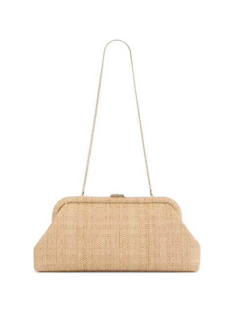 Jimmy Choo Skylar natural fine raffia clutch bag with square JC clasp