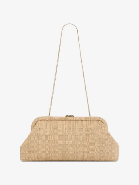 Jimmy Choo Skylar natural fine raffia clutch bag with square JC clasp