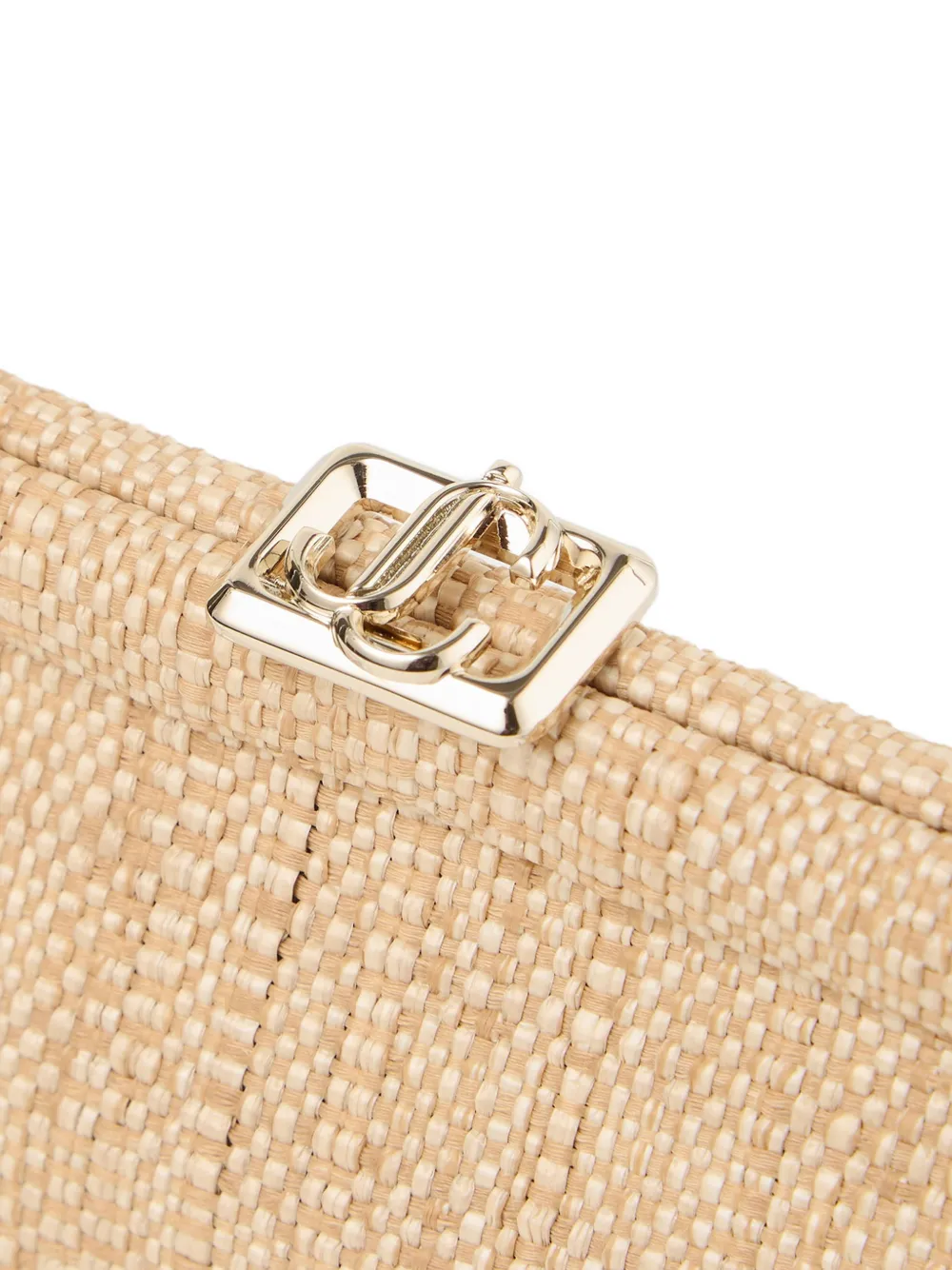 Jimmy Choo Skylar raffia clutch met vierkante JC gesp Beige