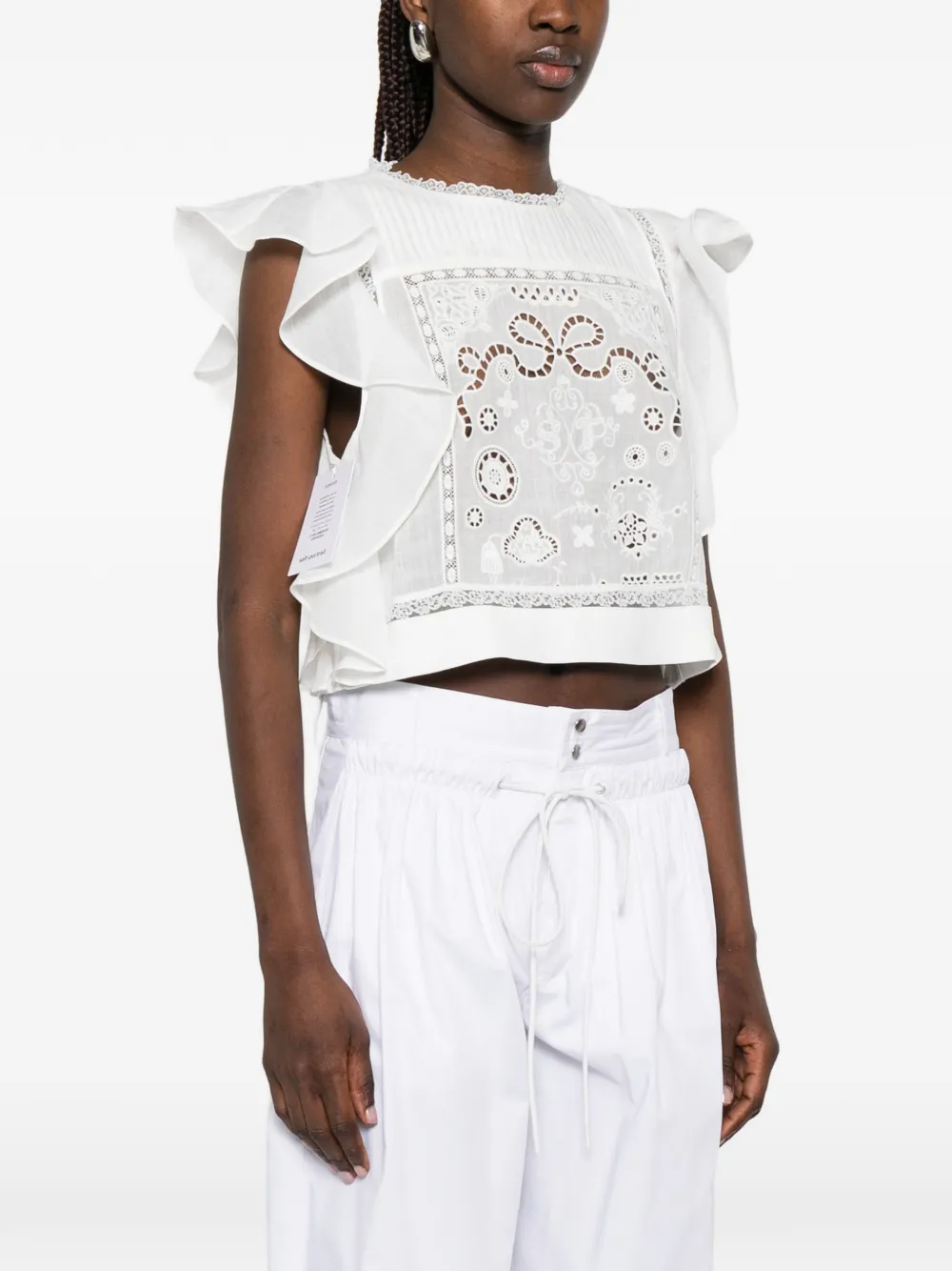 Self-Portrait Top met ruches en kanten detail Wit